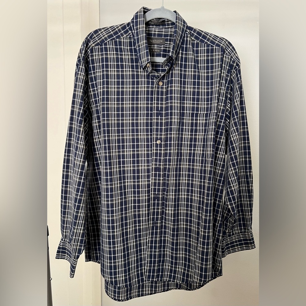 Van Huesen Men’s Striped Long Sleeve Button Down Shirt | Gray | 16-16.5